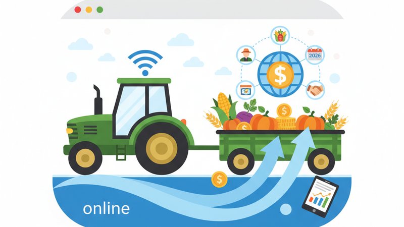 Современная иллюстрация, изображающая тренды онлайн-займов для фермеров в 2026 году.